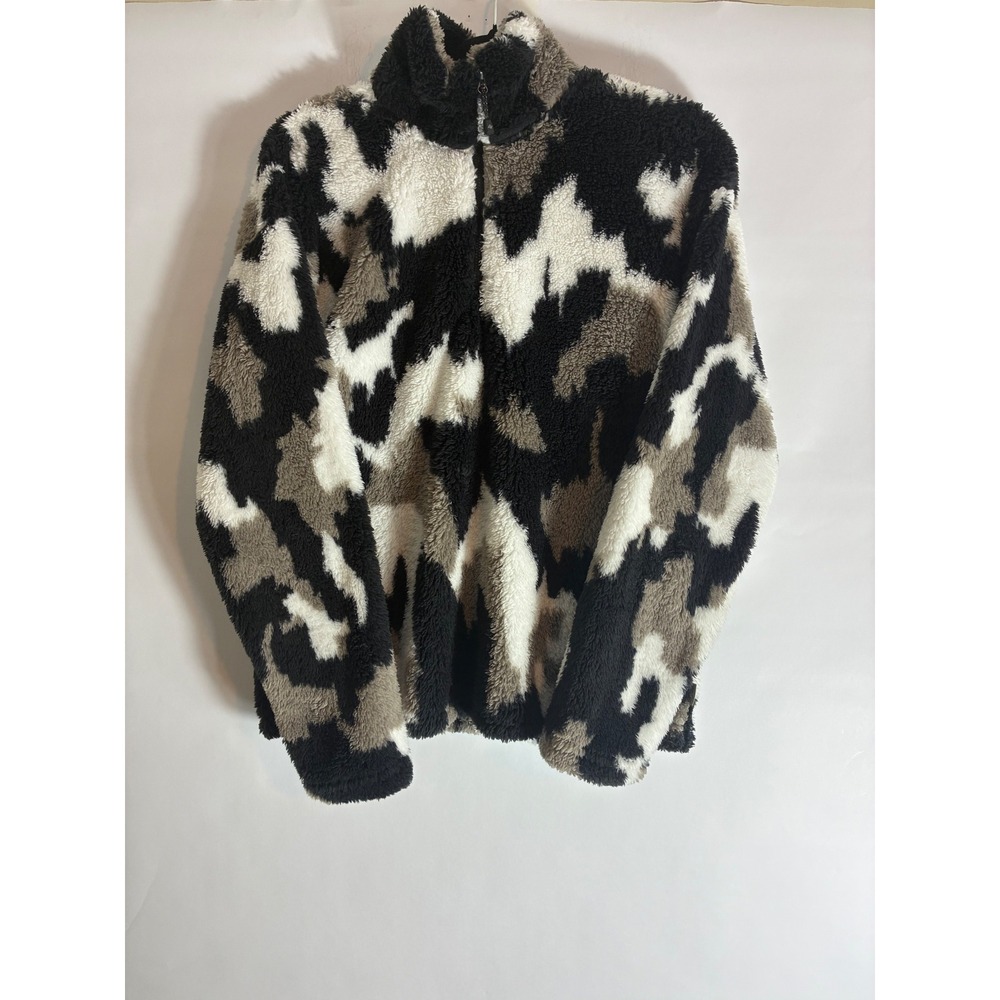 Eddie Bauer Camo Sherpa Fleece Quarter Zip Pullover Black White Grey Womens M